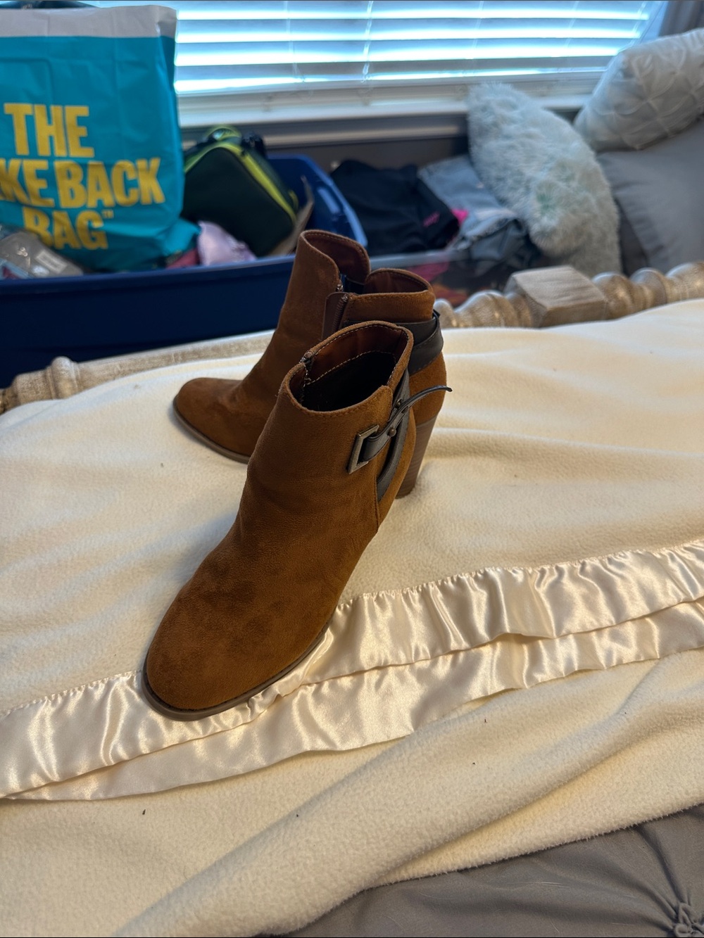 Diba Cognac Suede Ankle Boots with Side Buckle
